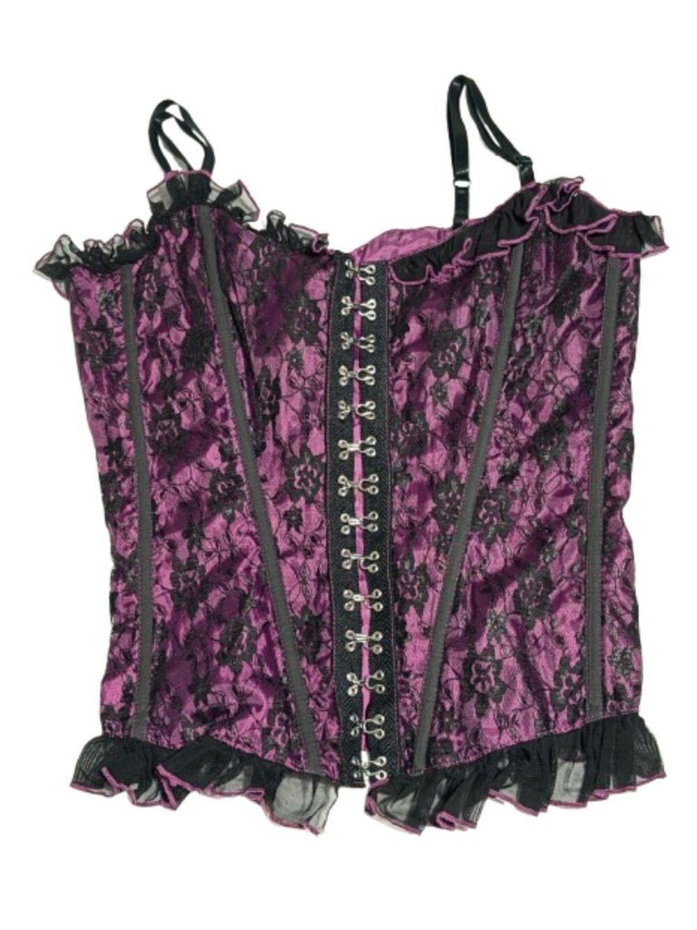 🎀 Serious LA Pink & Black Lace Corset Top 🎀